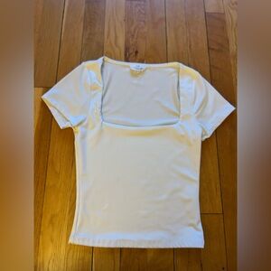 Free People Live in the Moment White Square Neck Short Sleeve Women's Top